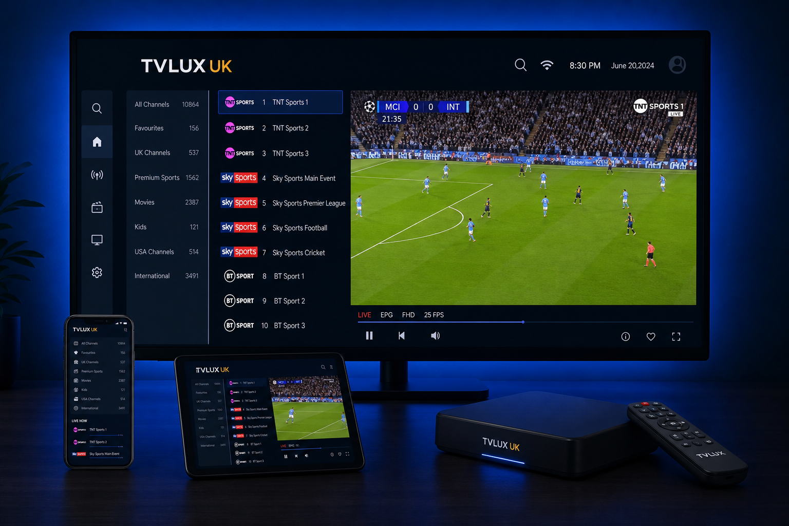 TVLUX UK live TV on television, laptop, tablet and phone